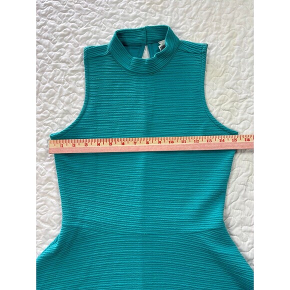 Decree Turquoise Knit Ribbed Fit & Flare Sleeveless High Neck Dress size small - Picture 3 of 7